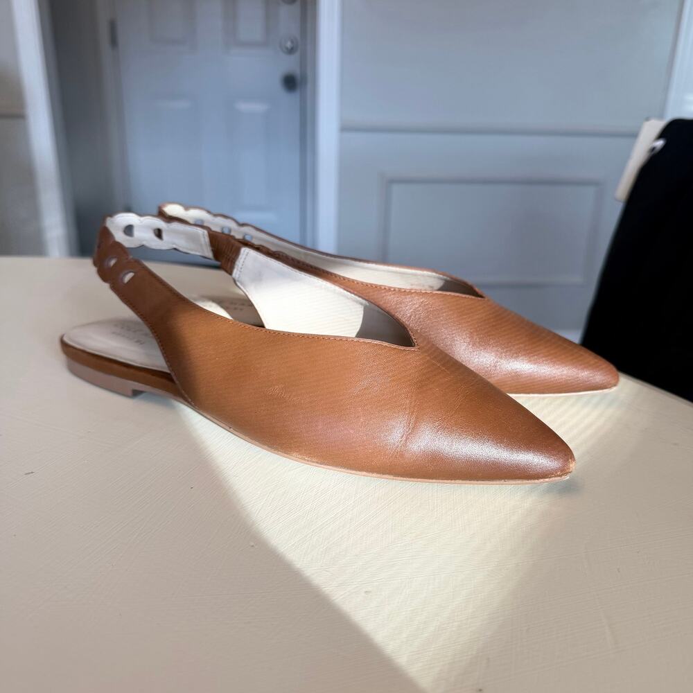 Cole Haan Merrit Skimmer Brown Leather Pointed Toe Slingback Flats 8B
